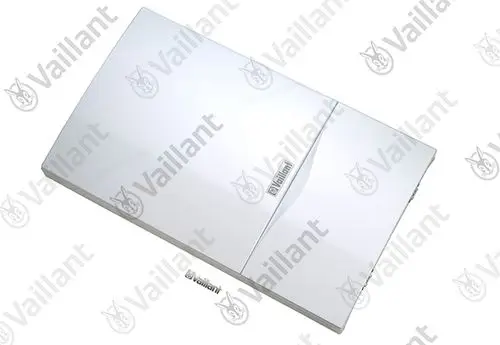 Vaillant-Verkleidung in Weiß, rechteckige Form mit abgerundeten Kanten, Design zur Abdeckung von Heizungsinstallationen.